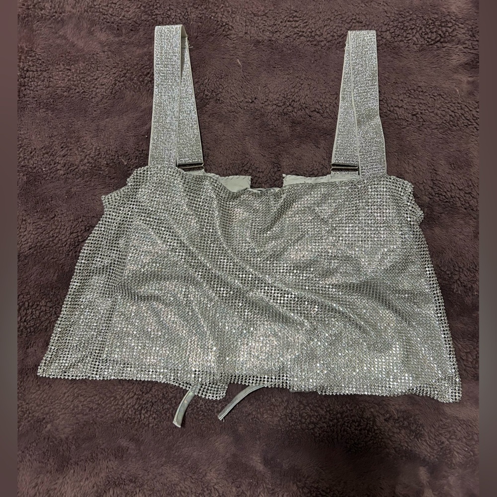 Silver Rhinestone Bustier Top